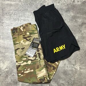 Youth camouflage pants and Army shorts